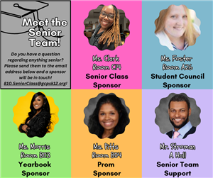 Senior Class sponors are listed with pictures and their job for the senior class